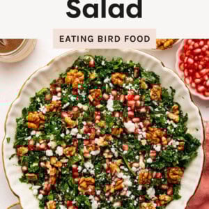 Kale and pomegranate salad in a salad bowl.