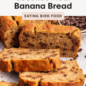 Slices of chocolate chip Coconut Flour Banana Bread.