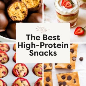 Collage of 4 High-Protein Snacks photos