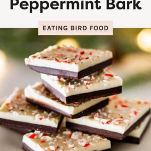 Stack of Peppermint Bark squares.