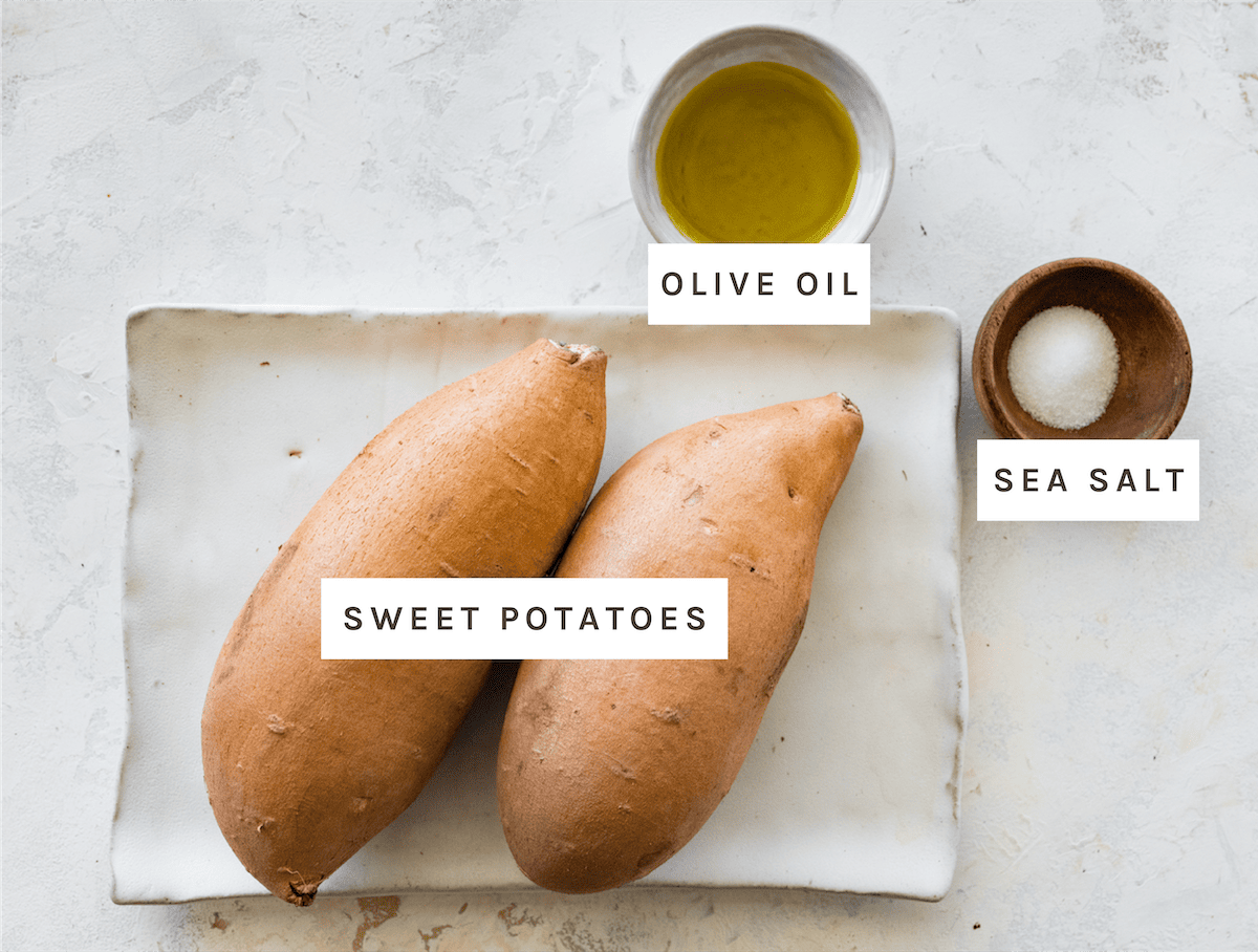 Baked Sweet Potato Chips ingredients: Sweet Potatoes, Sea Salt and Olive Oil