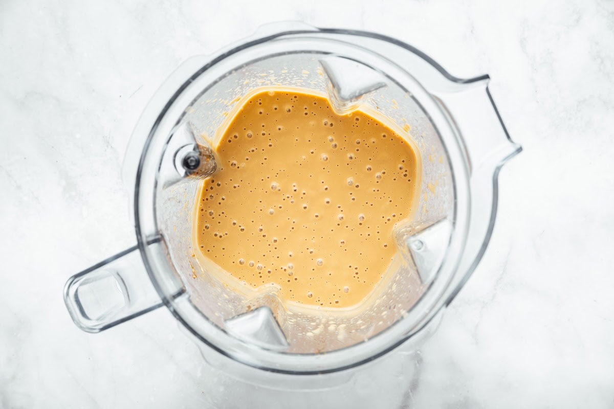 Blended cottage cheese mixture for cottage cheese protein brownies.