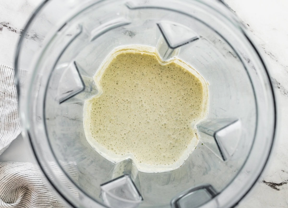 Cottage cheese ranch dip in a blender.